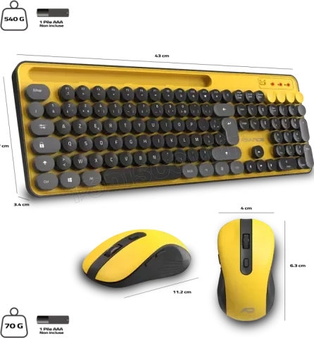 Pack Clavier + Souris Sans Fil Advance Pep'S AZERTY - Jaune/Noir