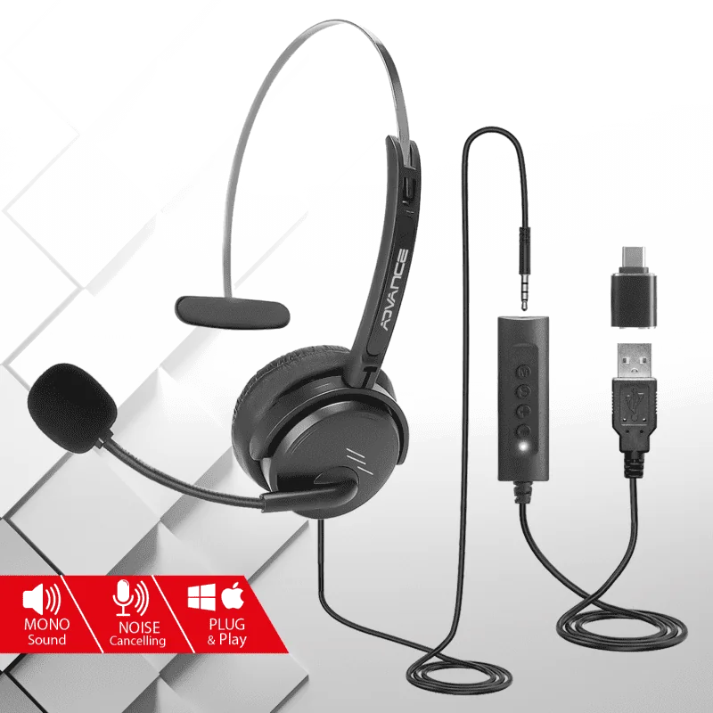 Casque Micro Filaire Advance Smarphonics 350 avec Réduction de Bruit