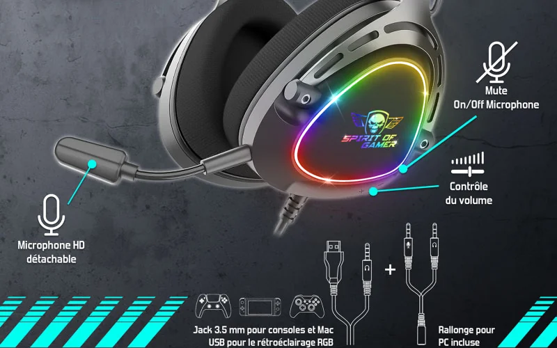 Micro-casque Gamer Spirit of Gamer Elite H40 DARK RGB - Noir
