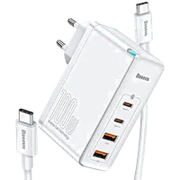Chargeur Secteur Baseus GaN5 Pro 100W USB-C + USB-A avec Câble USB-C 1m Blanc - 1