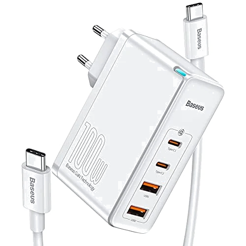 Chargeur Secteur Baseus GaN5 Pro 100W USB-C + USB-A avec Câble USB-C 1m Blanc