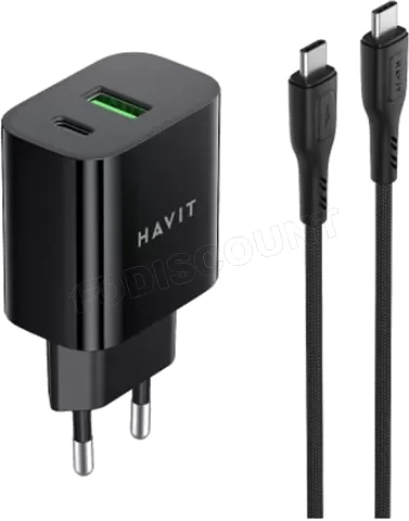 Chargeur Secteur GaN 65W 3 Ports USB-C & USB-A - Noir