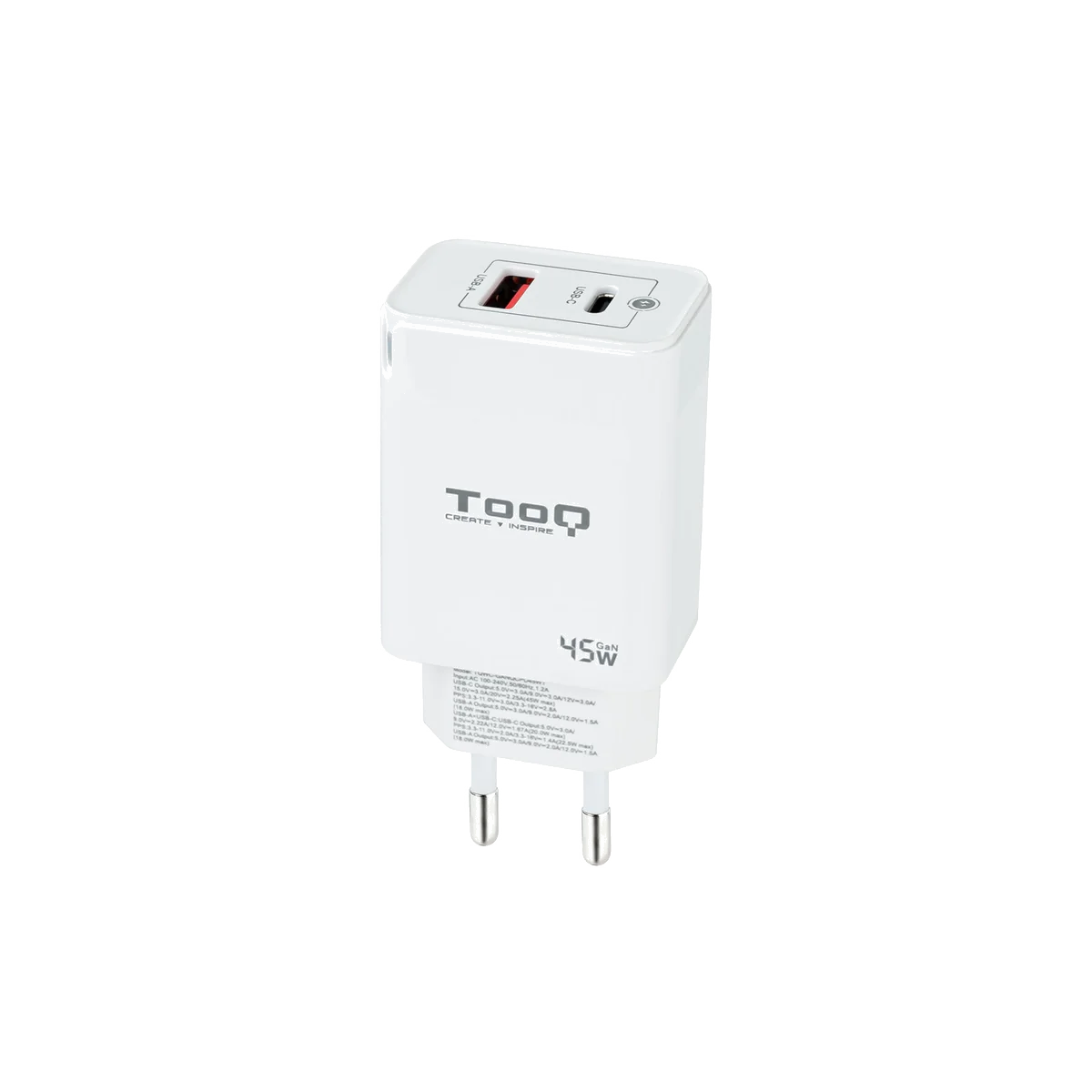 TooQ TQWC-GANQCPD45WT - Chargeur Secteur Universel Blanc Charge Rapide