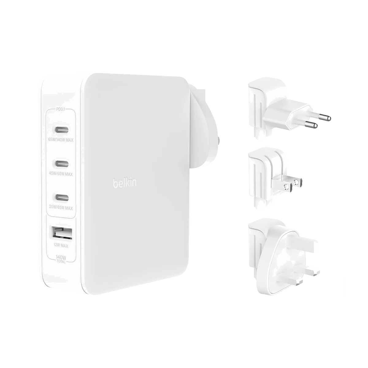Chargeur Secteur Belkin BoostCharge Pro GaN 140W 4 Ports USB-C/USB-A Blanc