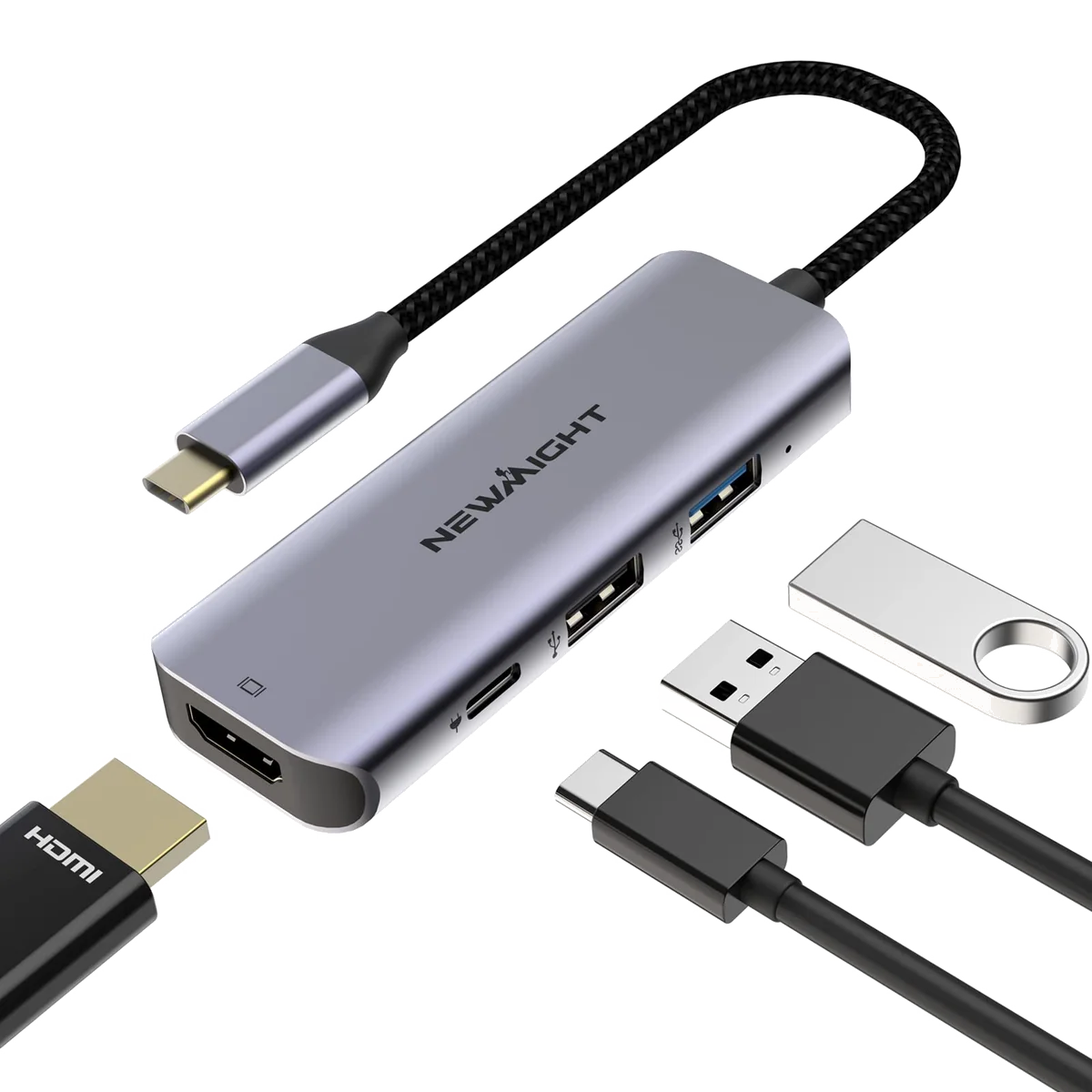 Adaptateur USB-C 3 en 1 vers HDMI 4K avec USB-A et USB-C Power Delivery