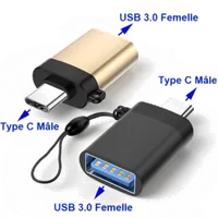 Adaptateur OTG USB-C Mâle vers USB 3.0 Femelle - Alliage d'Aluminium Gris - 3