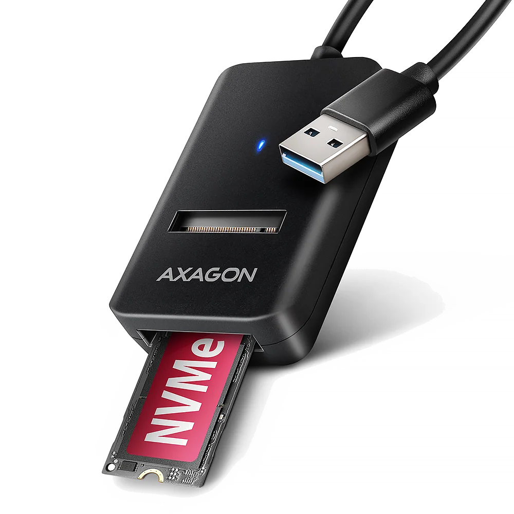Axagon ADM2-AM USB-A 10Gbps - M.2 NVMe & SATA SSD adaptér, kabelis USB-A 10cm Enceinte ssd Noir