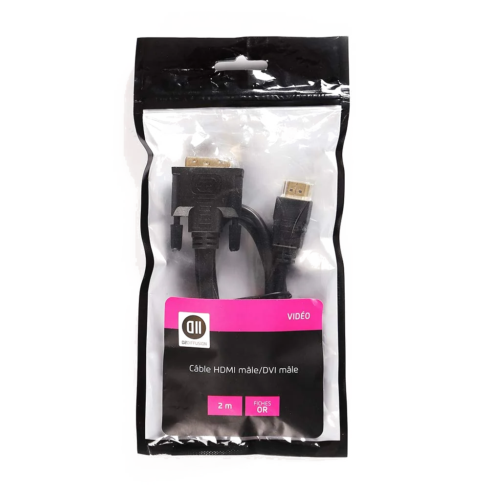 Câble HDMI vers DVI-D Mâle/Mâle 2m - Noir