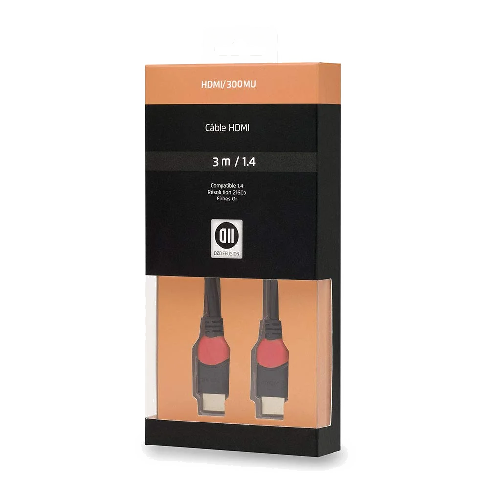 Câble HDMI 1.4 High Speed HD 3m - Fiches Or