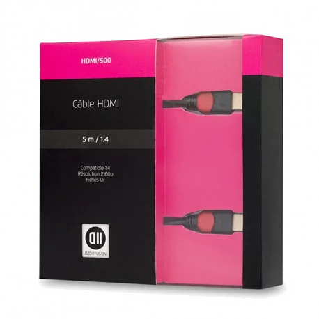 Câble HDMI Haute Vitesse 5m - Noir/Rouge - Compatible 3D et 4K