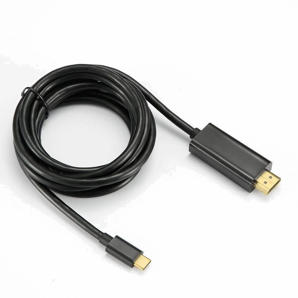 Câble USB-C vers HDMI 2m Noir Connecteurs Or - Compatible 4K