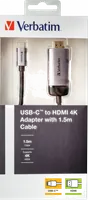 Verbatim 49144 câble vidéo et adaptateur 1,5 m USB Type-C HDMI Noir, Argent - 2