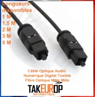 Câble Audio Optique Toslink Mâle/Mâle avec Adaptateur Jack 3,5mm - 1,5m Noir - 2