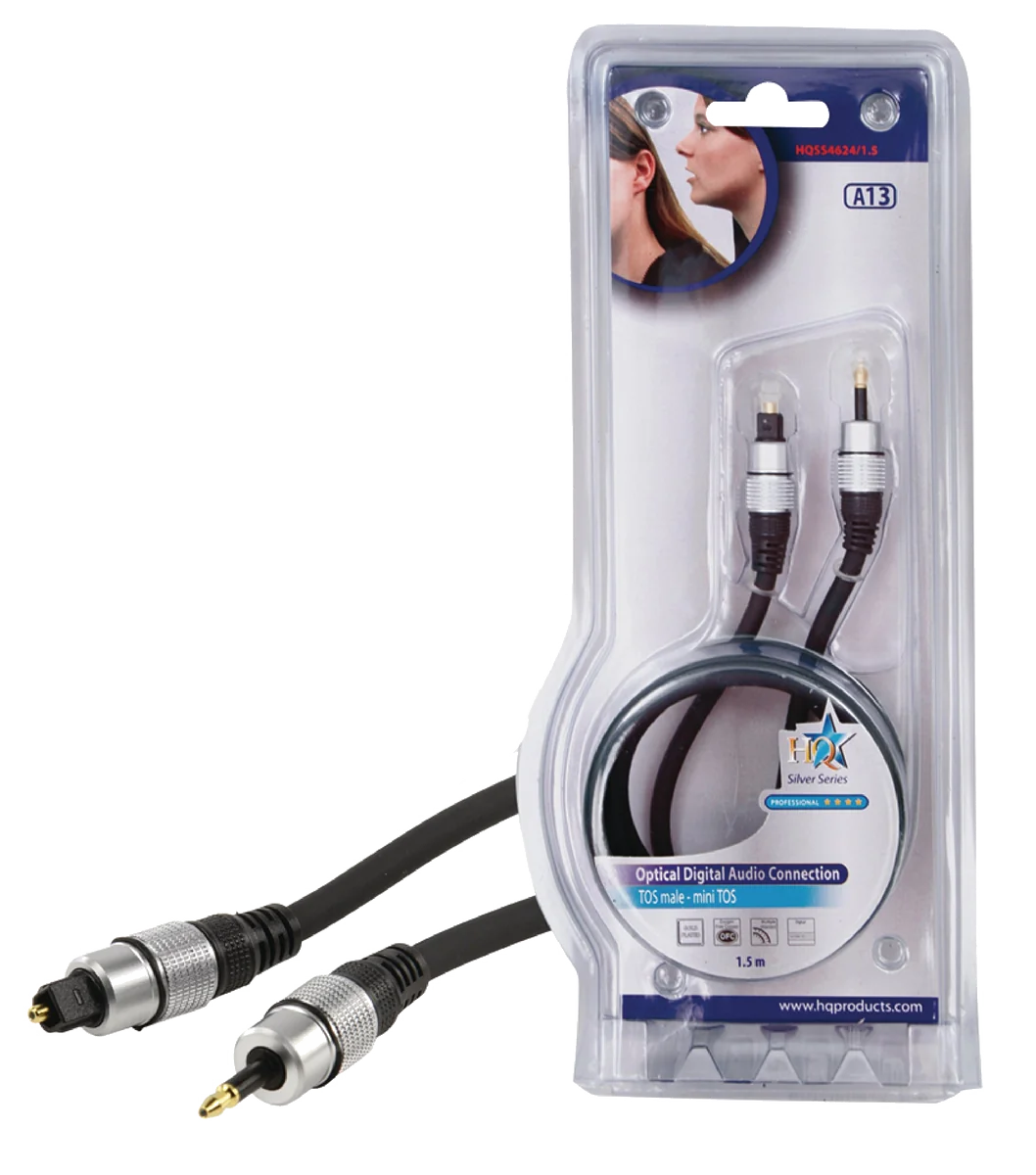 Câble Audio Optique Toslink D2 Diffusion avec Adaptateur Jack 3,5mm - 1,5m Noir