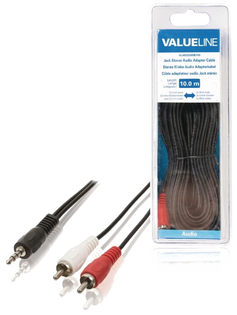 Câble Audio Stéréo 2x RCA Mâle vers 2x RCA Mâle 10m Noir