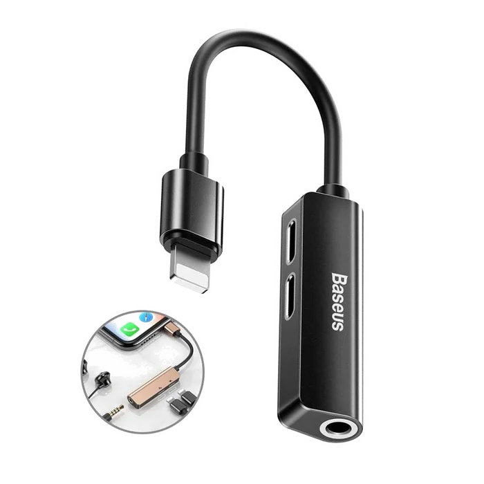 Adaptateur Audio Baseus L52 Lightning vers 2x Lightning + Jack 3.5mm Noir