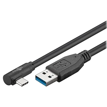 Câble USB 3.0 Coudé vers USB-C 3.1 Mâle/Mâle 3m Noir