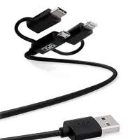 Câble USB 3 en 1 : USB-C, Micro USB & Lightning - 1.5m Noir - 2