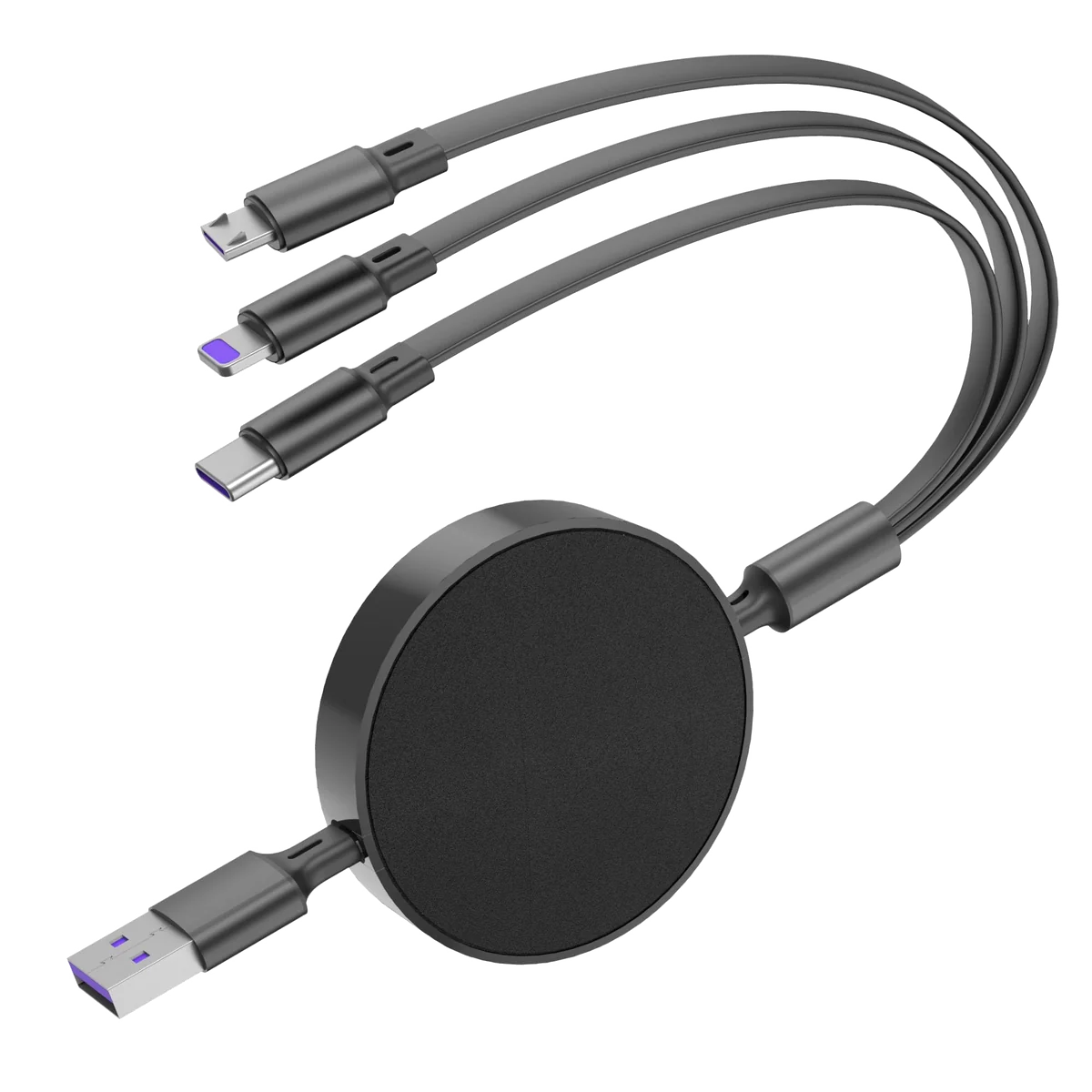 Câble Rétractable USB-A vers USB-C Tiemme Twister 60W 1m Noir