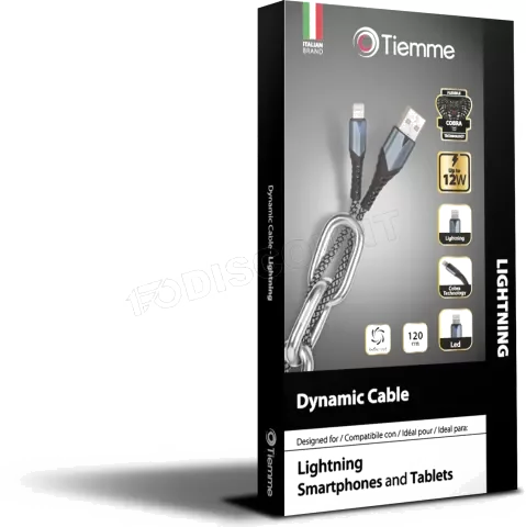 Câble Tiemme Dynamic USB-A vers Lightning 1,2m Noir/Gris - Charge Rapide 12W