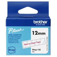 Brother BTAG-132 ruban d'étiquette Rouge sur transparent - 1