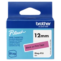 Brother BTAG-P31 – Ruban adhésif noir sur rose, 12 mm de large, non laminé - 1