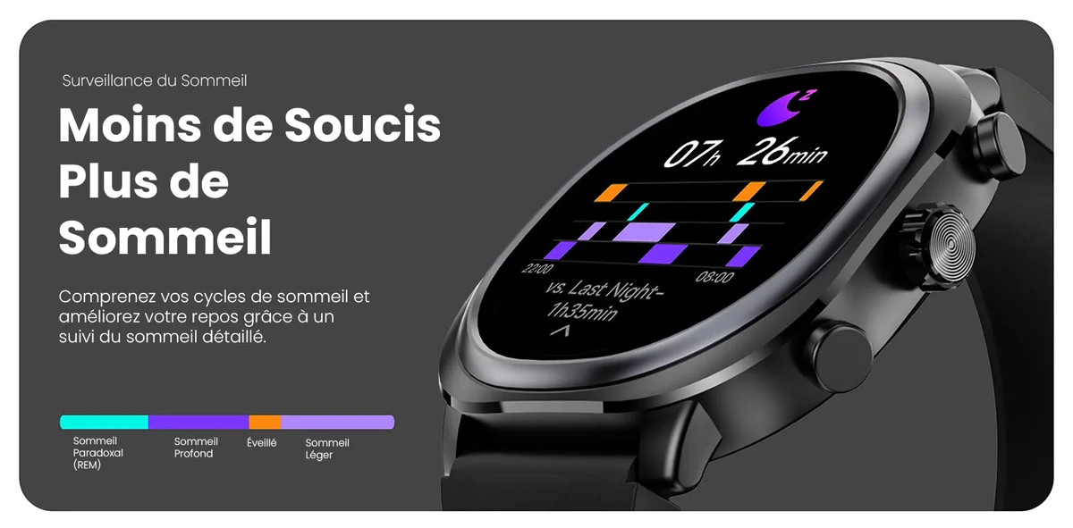 Montre Connectée HiFuture Apex Noir - Écran AMOLED 2.04", Bluetooth, Santé