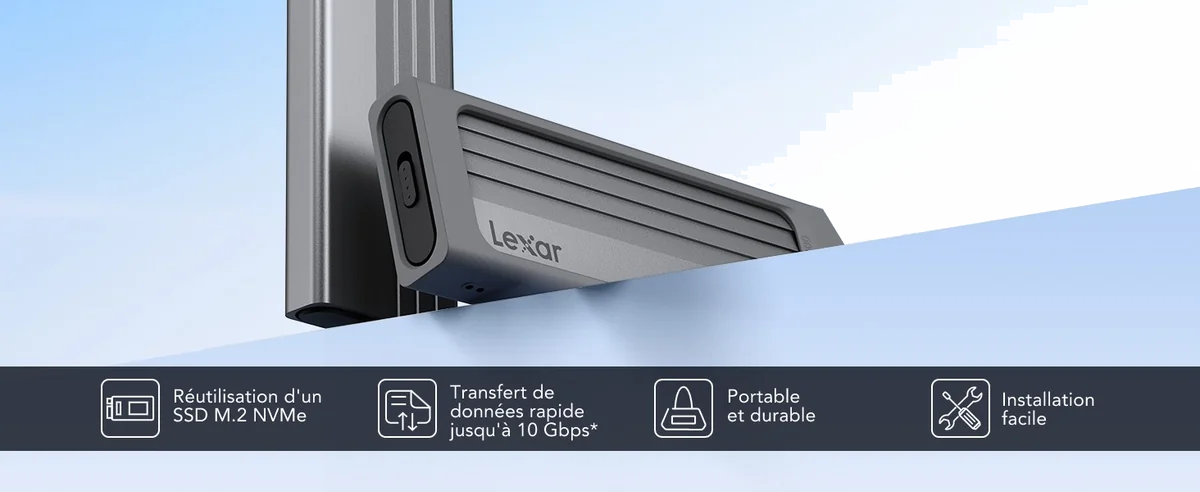 Boitier externe USB 3.2 Lexar E350 - S-ATA/NVMe M.2 Type 2280 (Argent)