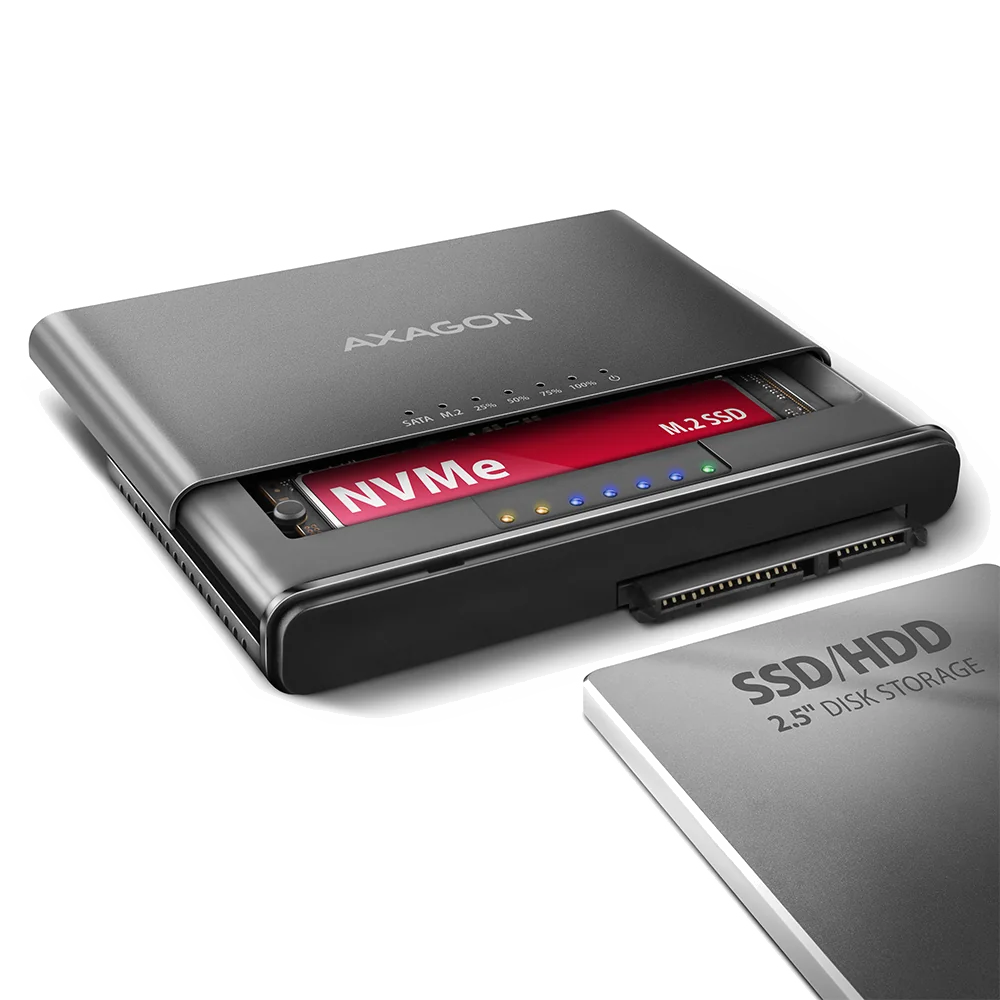 Axagon ADSA-CC USB-C 10Gbps - NVMe M.2 SSD & SATA 2.5/3.5 SSD/HDD CLONE MASTER 2 - Digital/Daten - NVMe USB 3.2 Gen 2 (3.1 Gen 2) Type-C Noir