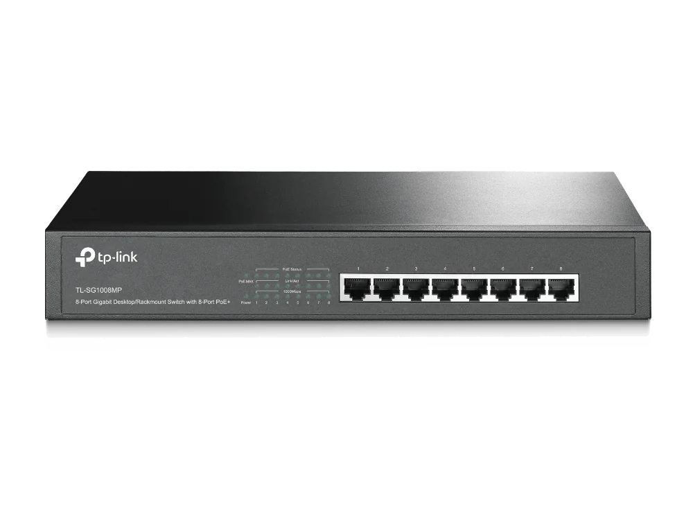 TP-Link TL-SG1008MP Non-géré Gigabit Ethernet (10/100/1000) Connexion Ethernet, supportant l'alimentation via ce port (PoE) 1U Noir