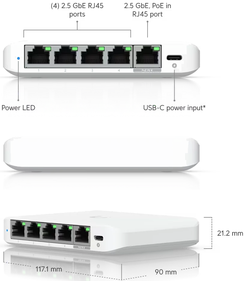 Ubiquiti UniFi Flex Mini 2.5G Switch 5 Ports PoE | Delbos Informatique