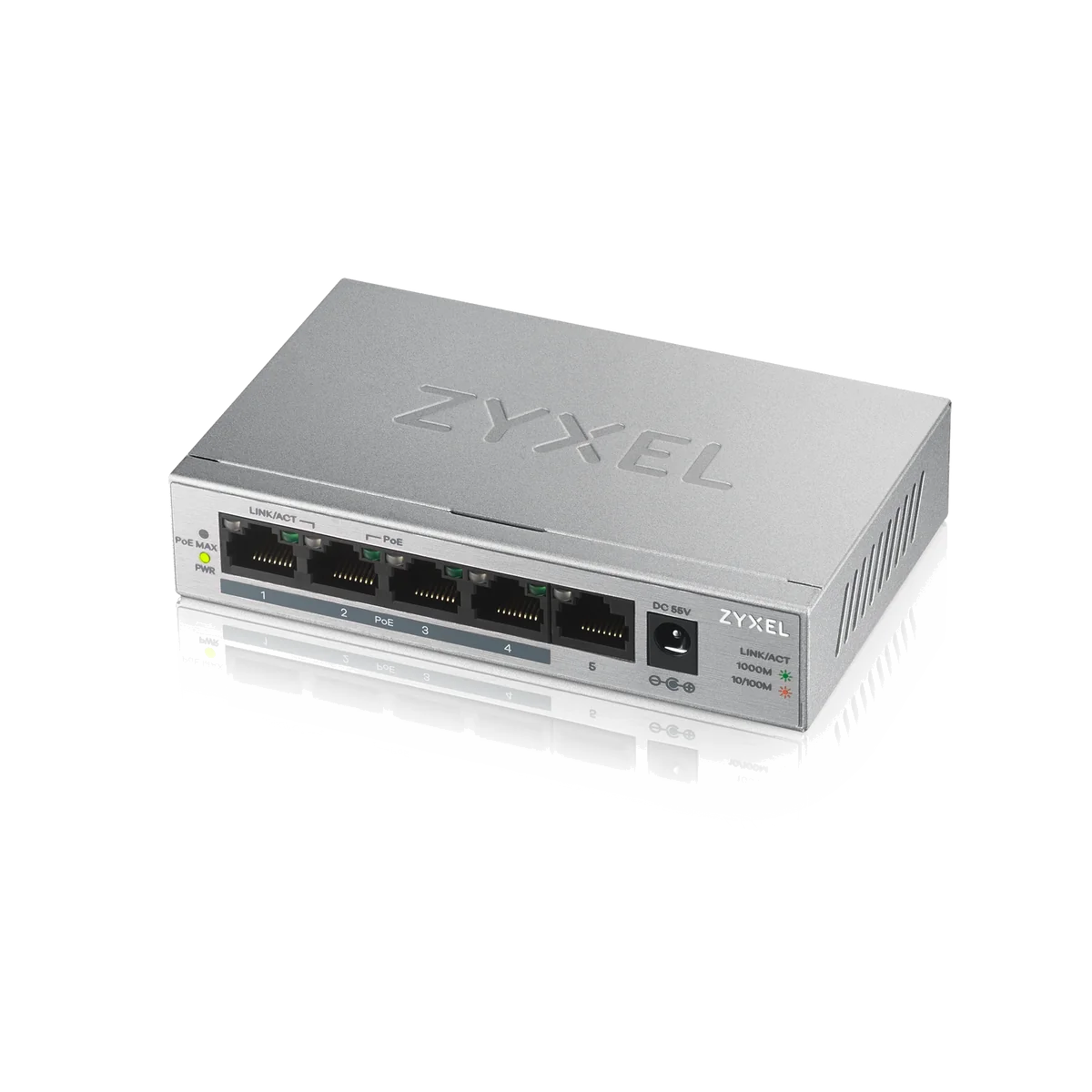 Zyxel GS1005HP Non-géré Gigabit Ethernet (10/100/1000) Connexion Ethernet, supportant l'alimentation via ce port (PoE) Argent