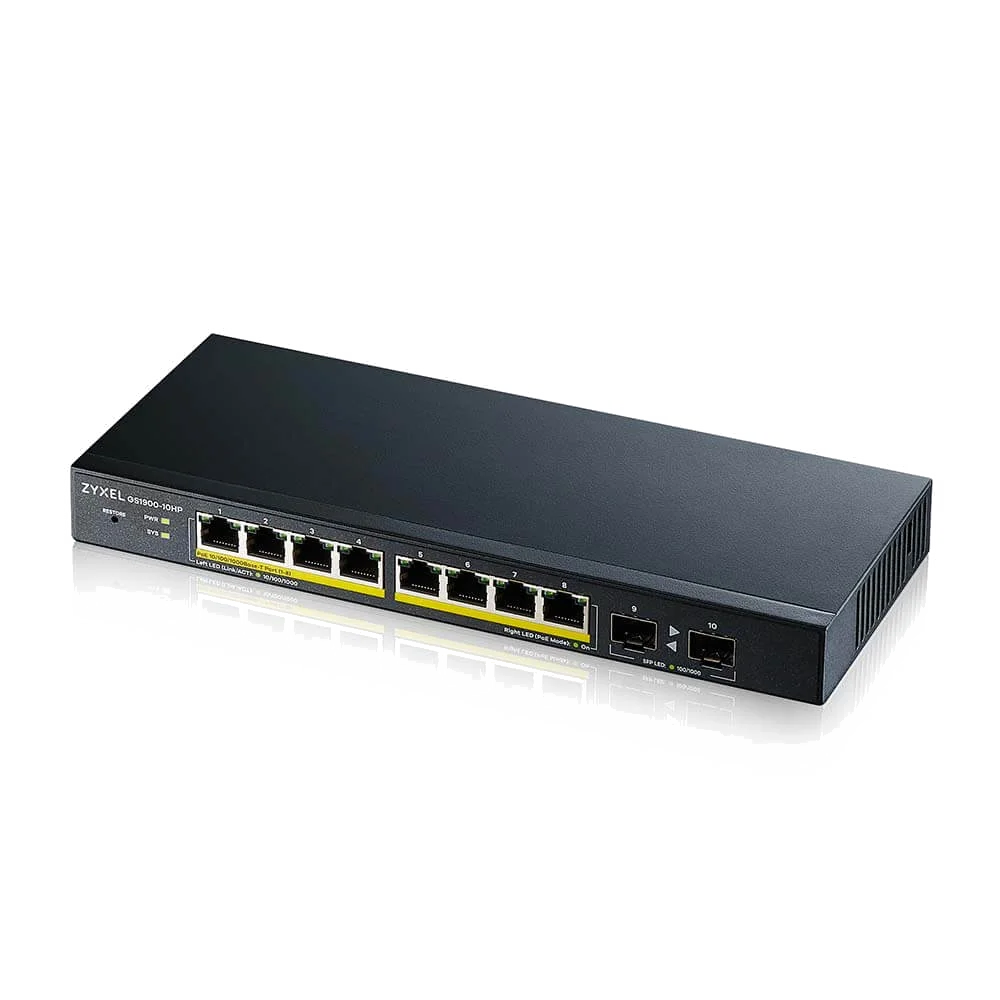 Zyxel GS1900-10HP Géré L2 Gigabit Ethernet (10/100/1000) Connexion Ethernet, supportant l'alimentation via ce port (PoE) Noir