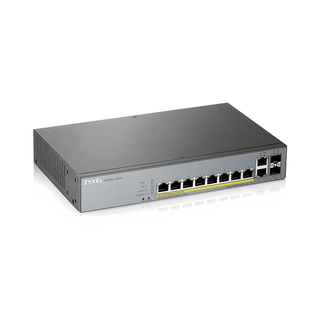 Zyxel GS1350-12HP-EU0101F commutateur réseau Géré L2 Gigabit Ethernet (10/100/1000) Connexion Ethernet, supportant l'alimentation via ce port (PoE) Gris