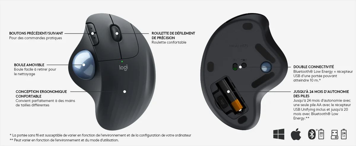 Trackball sans fil Logitech Ergo M575 Business (Noir)