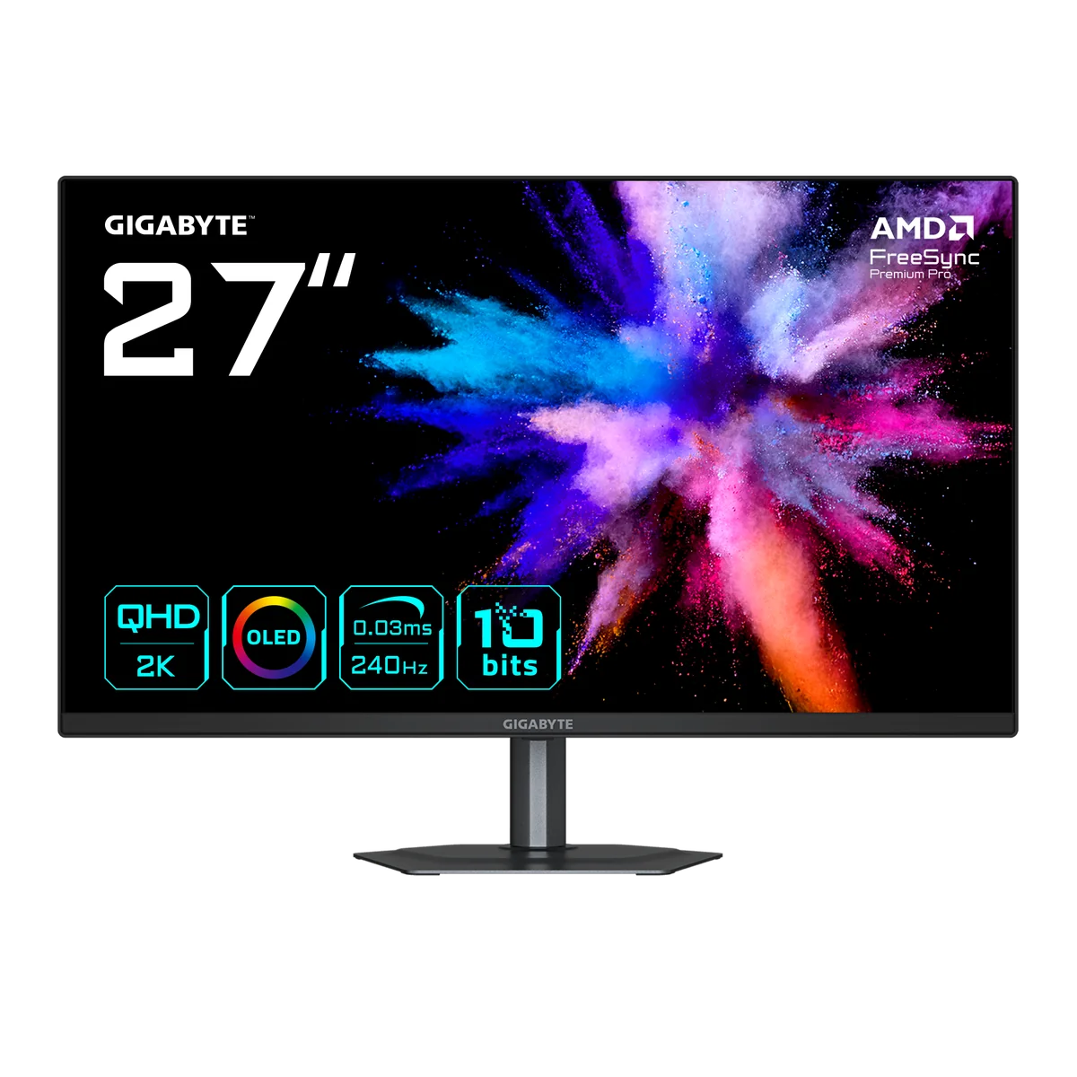 GIGABYTE GO27Q24 27” Moniteur Gaming OLED 2K QHD - 2560 x 1440, 240Hz, 0.03ms, 400 cd/m², FreeSync Premium Pro, HDMI 2.0, Displayport 1.4