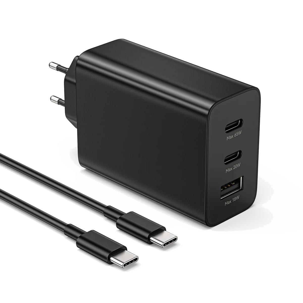 Chargeur secteur Havit UC253 - 1x USB-A + 1x USB-C 65W avec câble USB-C (Noir)