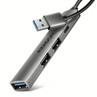 Axagon HUB USB HUE-STA, 4x USB ALU STRIP hub, 1x USB-A 5Gbps, 2x USB-A & 1x USB-C 480Mbps, kabel USB-A 12cm USB 3.2 Gen 1 (3.1 Gen 1) Type-A 5 Mbit/s Gris - 1