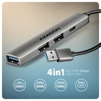 Axagon HUB USB HUE-STA, 4x USB ALU STRIP hub, 1x USB-A 5Gbps, 2x USB-A & 1x USB-C 480Mbps, kabel USB-A 12cm USB 3.2 Gen 1 (3.1 Gen 1) Type-A 5 Mbit/s Gris - 2