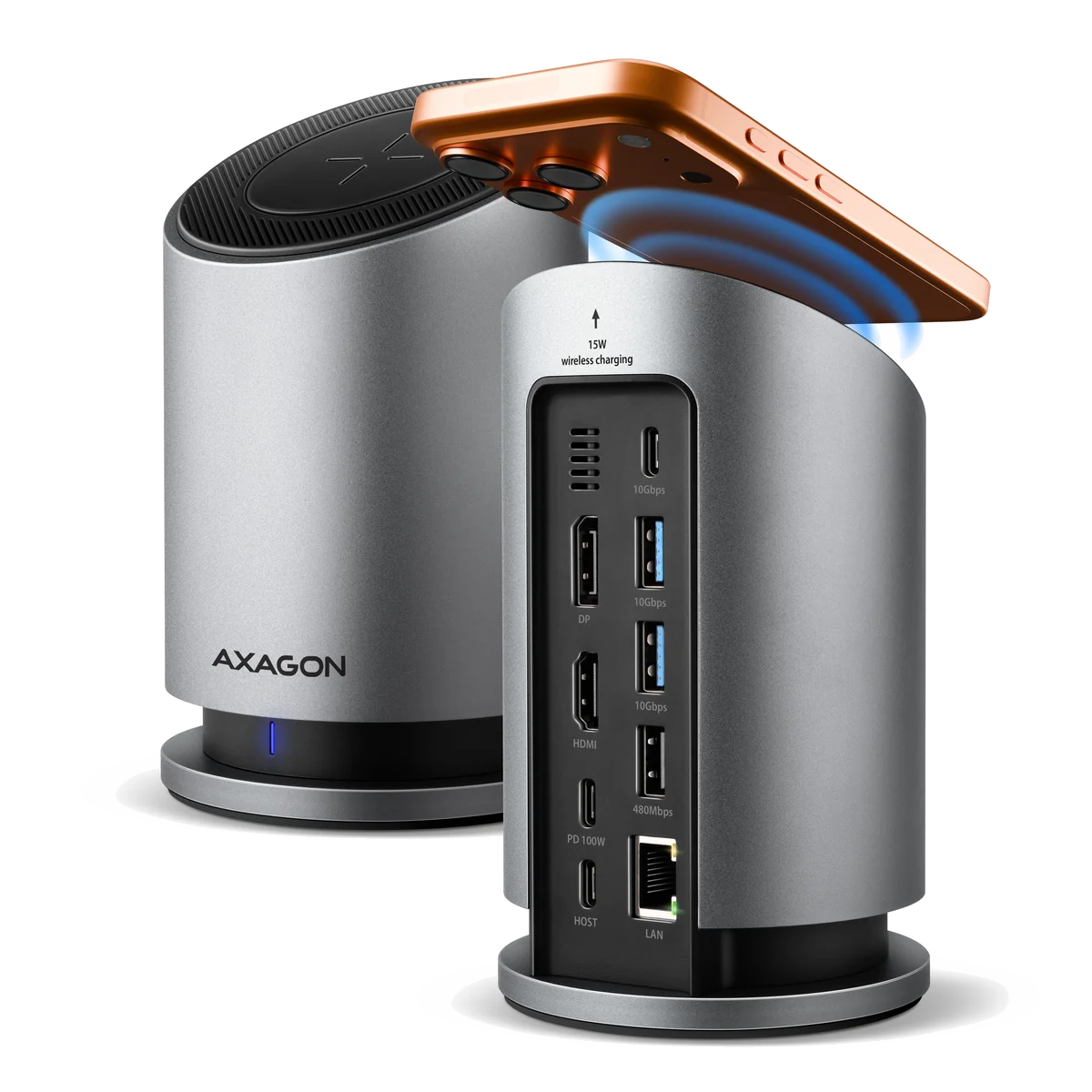 Axagon HMC-WL9 station d'accueil Avec fil USB 3.2 Gen 2 (3.1 Gen 2) Type-C Gris
