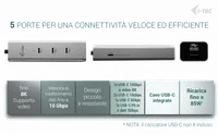 i-tec Metal USB-C Charging HUB 5port with USB-C video 8K + Power Delivery 85W - 9