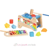 Banc à marteler en bois Goki  2 en 1 avec Circuit à boules - 1