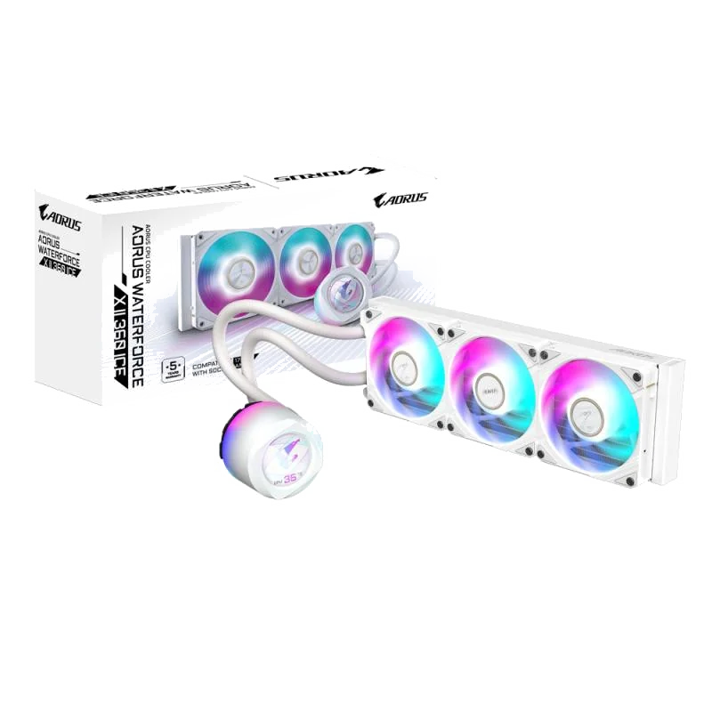 GIGABYTE AORUS WATERFORCE X II 360 ICE Refroidisseur liquide pour processeur AIO - 3x ventilateurs ARGB de 120 mm, écran LCD en couleur, DAISY-CHAIN, compatible avec Intel LGA 1851 et AMD AM5