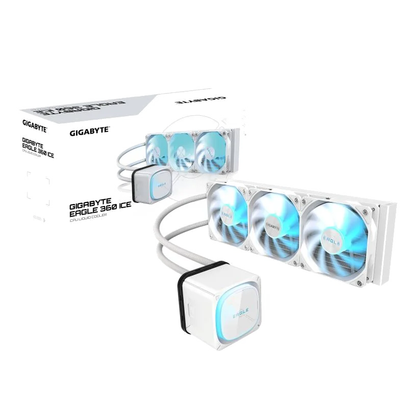 GIGABYTE EAGLE 360 ICE Système de Refroidissement Liquide pour CPU - 3x120mm Ventilateurs ARGB, écran LCD couleur, DAISY-CHAIN, Compatible Intel LGA 1851 et AMD AM5