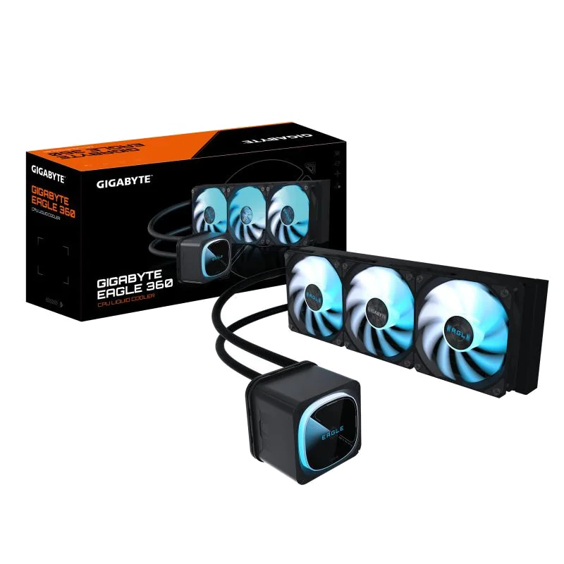 GIGABYTE EAGLE 360 Système de Refroidissement Liquide pour CPU - 3x120mm Ventilateurs ARGB, écran LCD couleur, DAISY-CHAIN, Compatible Intel LGA 1851 et AMD AM5