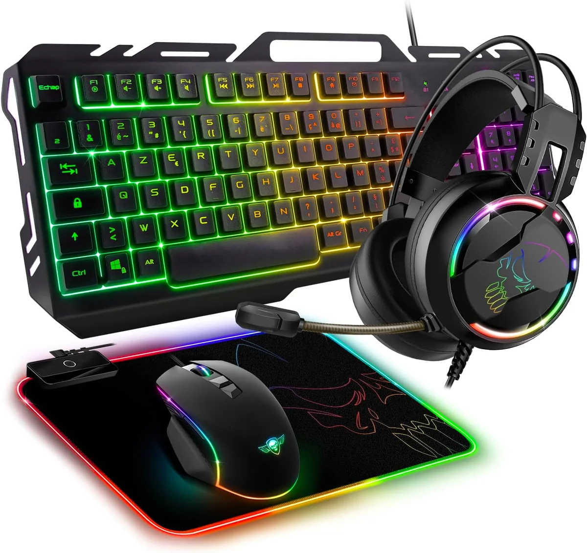 Pack Gamer 4en1 (Clavier/Souris/Casque/Tapis) Spirit of Gamer Ultimate 300 RGB (Noir)
