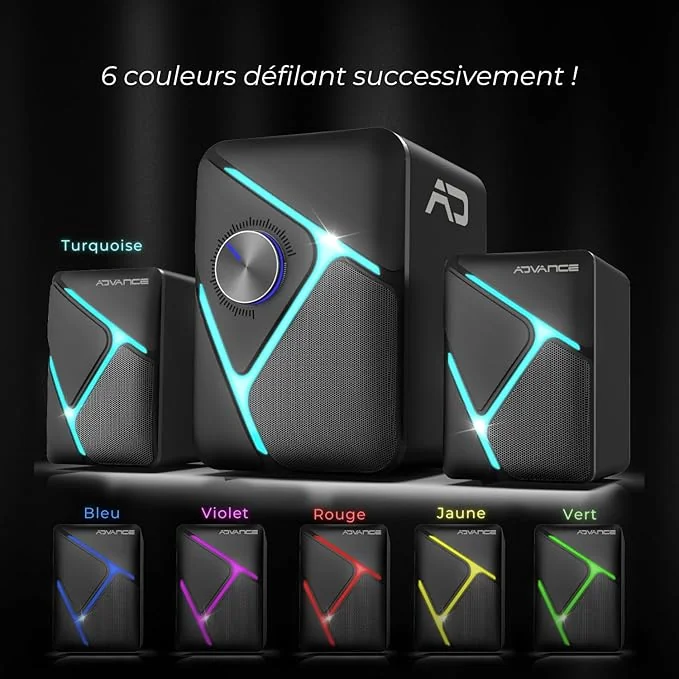 Enceintes 2.1 sans fil Advance SoundPhonic RGB (Noir)