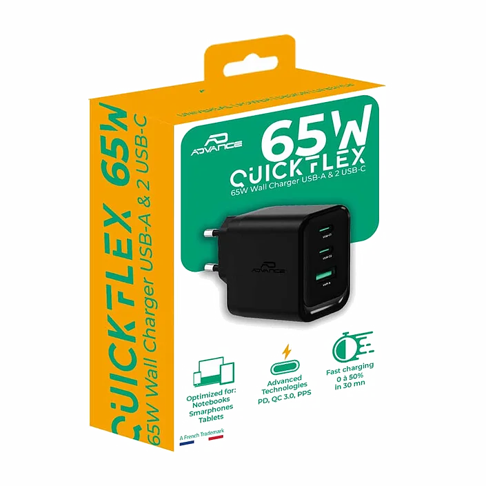 Chargeur secteur Advance QuickFlex USB-C 65W (Noir)