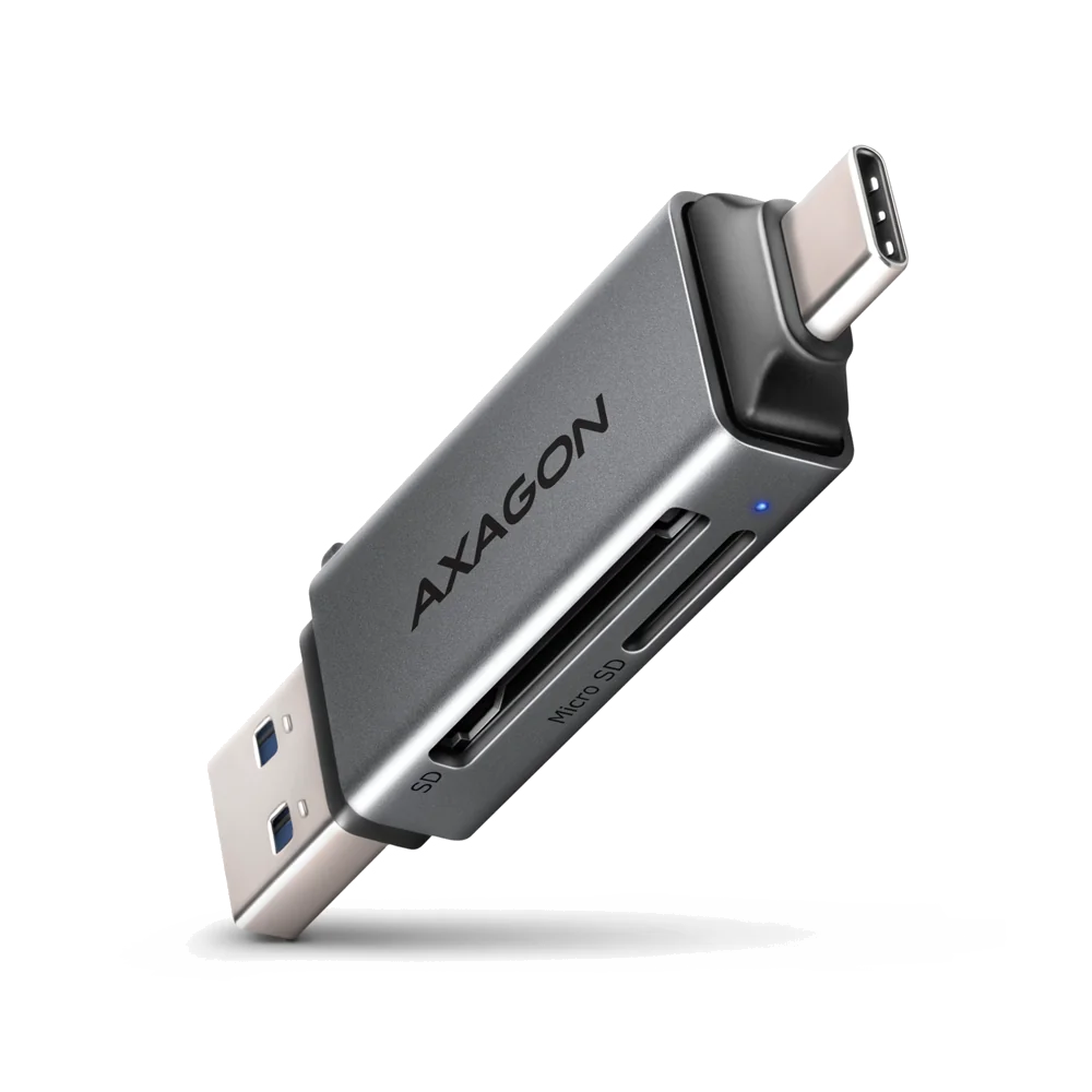 Axagon CRE-DAC USB-C+ USB-A 5 Gbps MINI card reader 2-slot & lun SD/microSD lecteur de carte mémoire USB 3.0 Type-A/Type-C Gris