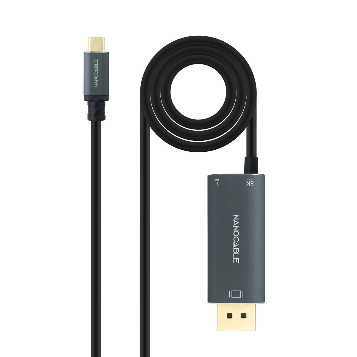 Nanocable 10.15.5012 câble vidéo et adaptateur 1,8 m USB Type-C DisplayPort + USB Type-C Noir